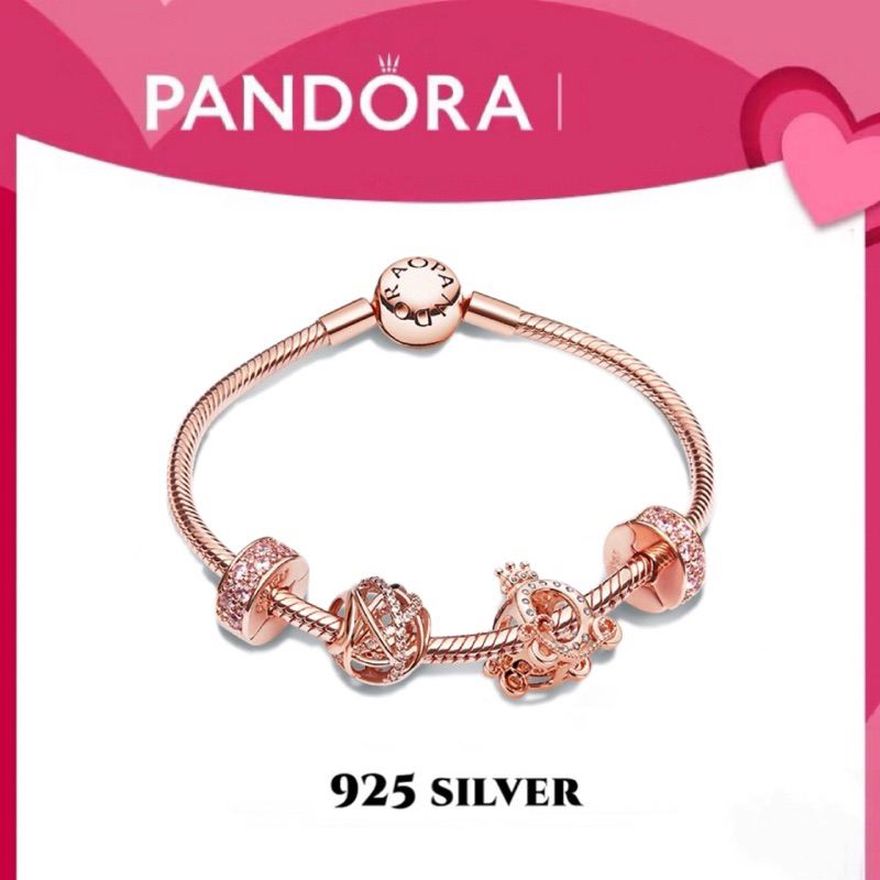[ส่งจากกรุงเทพ]Pandora เงิน925 สร้อยข้อมือ กำไล ลูกปัดอัญมณี สร้อยข้อมือคู่ Crown Carriage Bracelet ของแท้ 100%