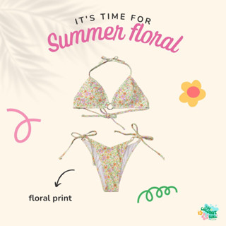 Summer Floral Bikini ชุดว่ายน้ำบิกินี่สายฝอ ลายดอกไม้ฟลอรัล แต่งห่วง