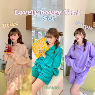 chuuchop_พร้อมส่งทุกสี(C7965)🛼🩰Lovely bovey Ver.1 ชุดเซ็ตเสื้อโปโลเเขนยาว กางเกงขาสั้น