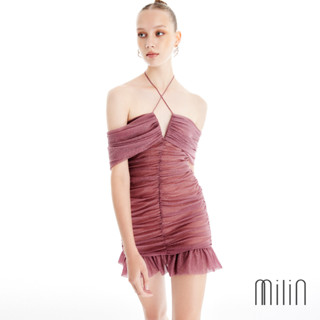 [MILIN] Foxy Dress Crisscross off shoulder Ruched body conscious mini dressเดรสสั้นสายเดี่ยวไขว้ปาดไหล่ทรงเข้ารูปพอดีตัว