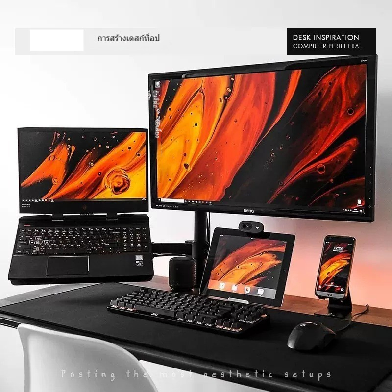 วงเล็บจอคอมพิวเตอร์ ขนาด 13-32 นิ้ว + ขาตั้งแล็ปท็อปขนาด 12-17 ",ขาตั้งจอคอมพิวเตอร์ หมุนได้ แขนอลูมิเนียมคู่