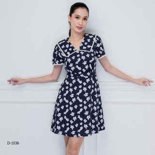 AMILA Dress AM-D1036 โคโม่ปริ้นท์ แขนสั้น IGPU22-8