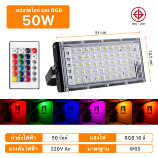 LED ไฟสปอตไลท์สี RGB พร้อมรีโมท เปลี่ยนสีได้ 16 สี ขนาด 50w และ 100w Spotlight LED ปรับโหมดไฟกระพริบ และ Fade สีไฟได้