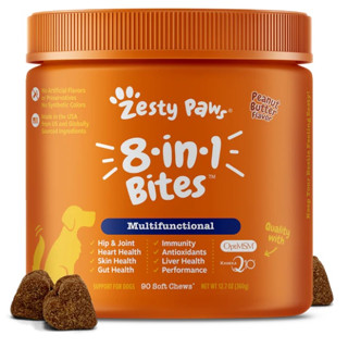 Zesty Paws 8 in 1 Bites วิตามินรวมสุนัข บำรุงหัวใจ สมอง ข้อต่อ กระเพาะ ตับ ผิวขน เสริมภูมิ (รส Peanut Butter)