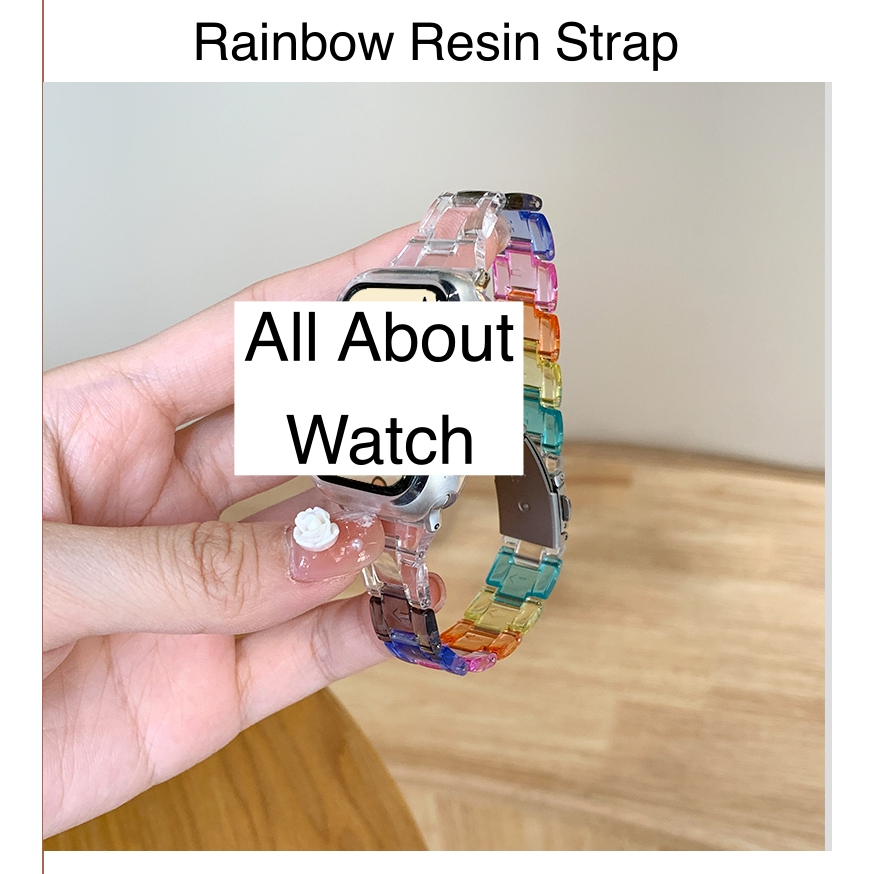 สายเรซิ่น Rainbow ใส เส้นเล็ก ใช้ได้กับ Smart Watch 8 7 6 5 4 3 2 1 Se Ultra 8 HelloUltra X8Promax GS8 HW67mini Maimo