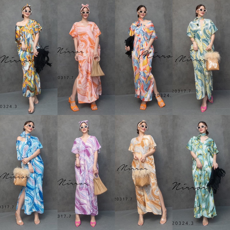 🏷Mirrorsister #20324.3 #20317.7 แมกซี่เดรสลายคัลเลอร์ฟูล เดรสยาว ชุดไปเที่ยว ชุดไปทะเล สีสดใส พริ้วๆ