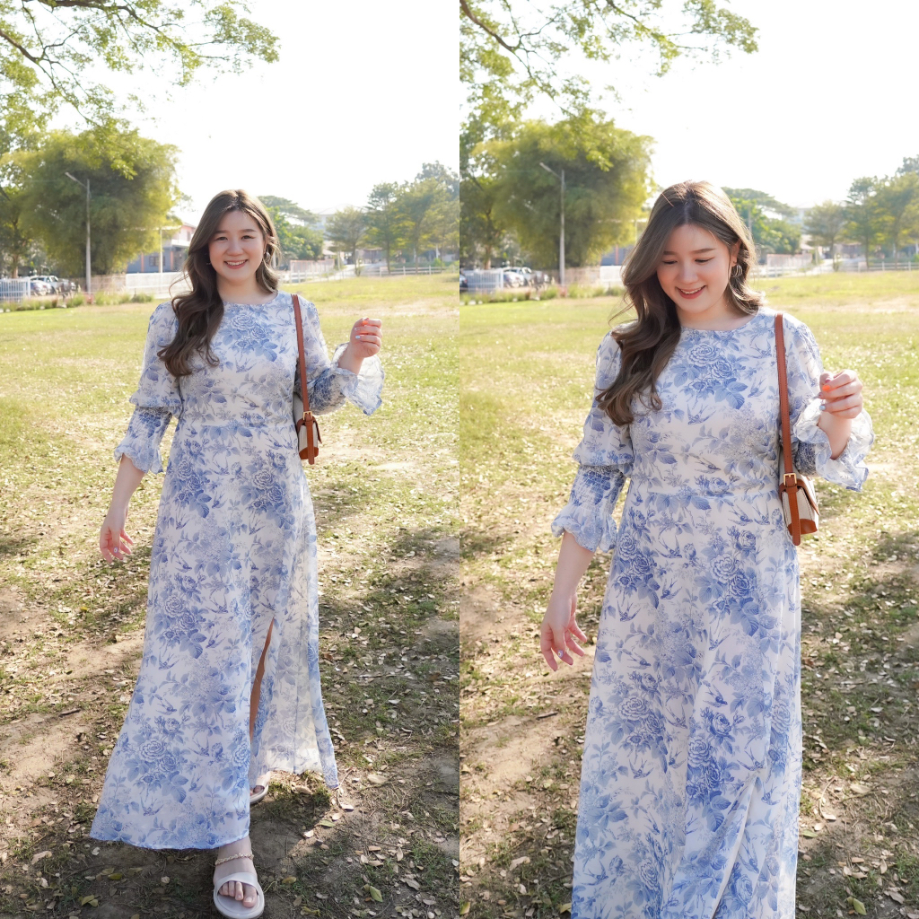 ( อกถึง 44”) Dress - Snow Floral ปัดซ้ายที่รูปเพื่อดูขนาดสินค้า