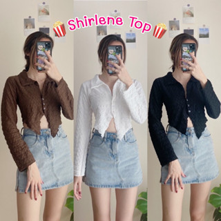 Shirlene-Top | เสื้อครอปคอปกแขนยาวผ้ายืดสไตล์ Y2k