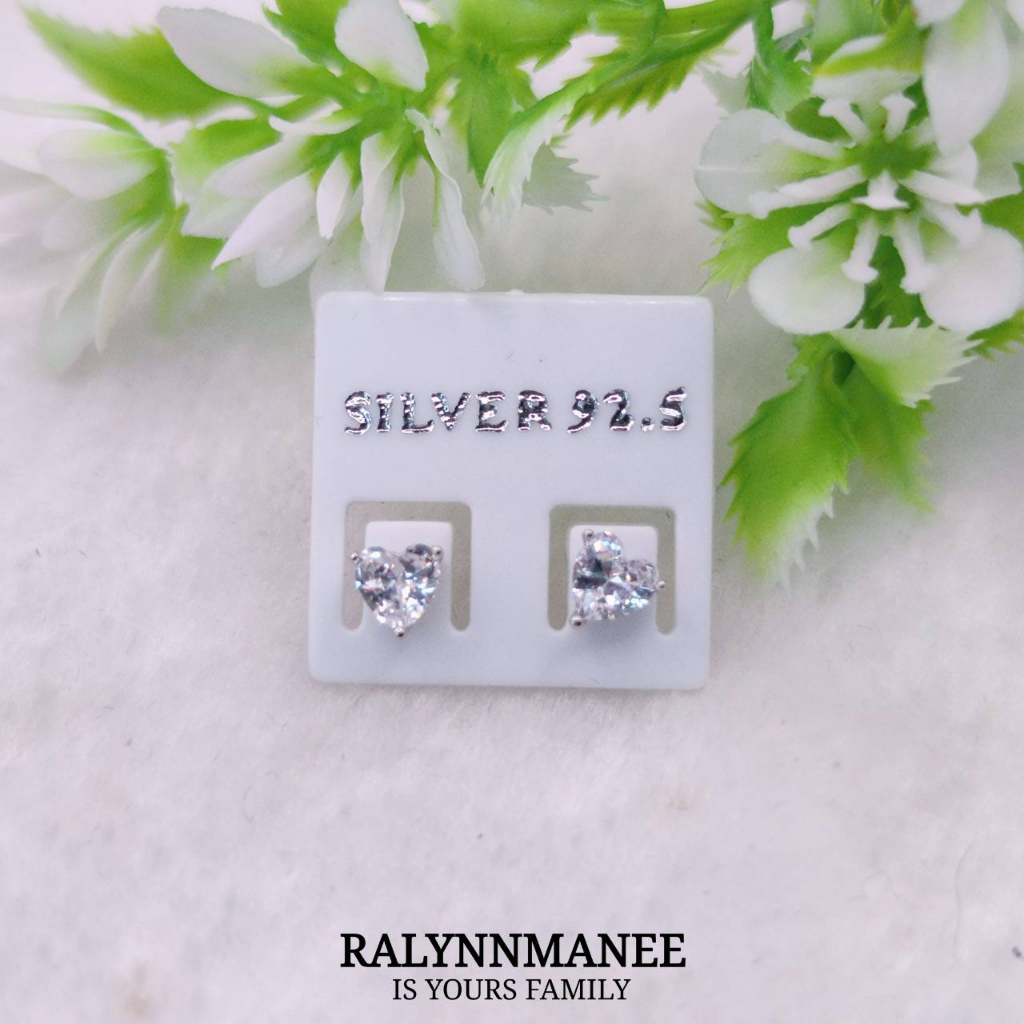 AE001 ต่างหูเพชรสวิส ( Cubic zirconia ) ตัวเรือนเงินแท้ 925 ชุบทองคำขาว