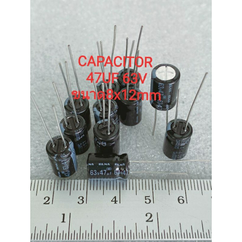 (แพ็ค10ตัว)CAPACIOR 47UF 63V ELNA ขนาด8x12mm85Cสีดำ C47UF63V 47uf63v