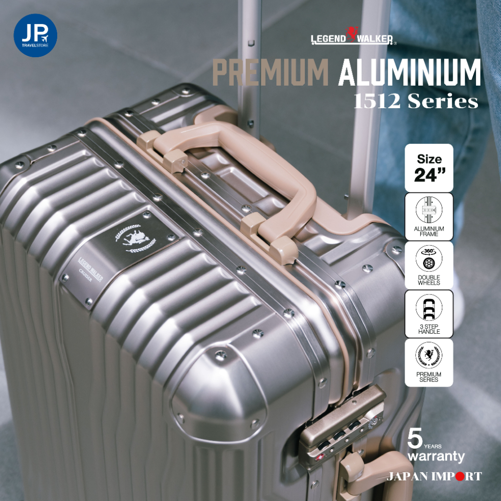 Legend Walker Premium Aluminium 1512-60 กระเป๋าเดินทางอลูมิเนียม ผิวเงา แข็งแรงทนทาน ล้อคู่ ขนาด 24 นิ้ว รวมล้อ 26 นิ้ว
