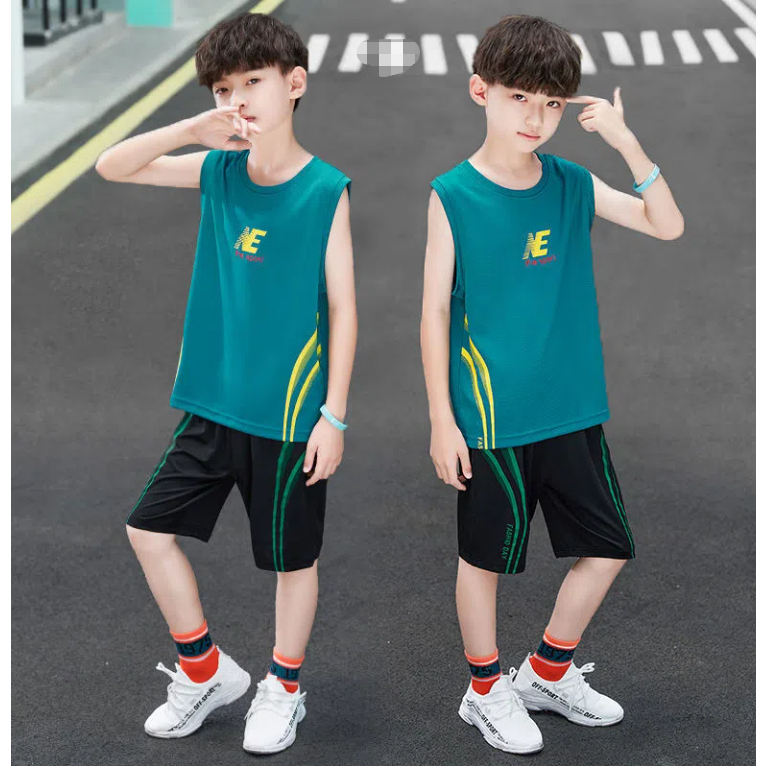 เสื้อกีฬาเด็กชายเสื้อกล้ามเด็กชายฤดูร้อนกางเกงขาสั้นแขนกุดชุดกีฬาเด็ก ๆ 2023 เสื้อกล้าม NEWBALANCE 10