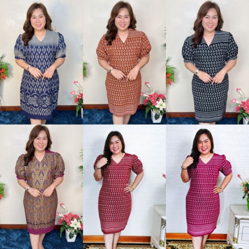 ชุดผ้าไทยลายขอสาวอวบอ้วนอก44/48/52/56