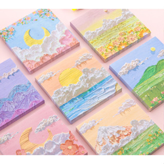 พร้อมส่ง กระดาษโน๊ต  80 แผ่น  8x8cm กระดาษโพสอิท ลายภาพวาดสีน้ำมัน