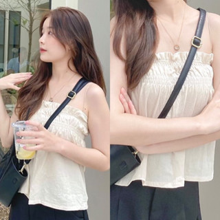 Petite♡︎ LILI TOP สายเดี่ยวสม็อคปล่อยชายผ้าลินิน