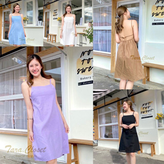 BA043 TARA Dress ชุดเดรสสั้น มินิเดรส สายเดี่ยว โชว์หลัง รุ่นใหม่ดาวิกา เนื้อผ้าคอตตอนลินินผสม ผ้าดี ใส่สบาย ไม่ร้อน