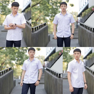 เสื้อนักศึกษาแขนสั้นผู้ชาย ขาวนวล-ขาวสว่าง [ผ้าไมโคร/ผ้าคอมทวิว/ผ้าดิบ] เสื้อนักศึกษาชาย มีถึงอก36-56