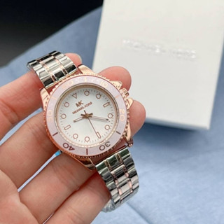 นาฬิกาข้อมือ MICHAEL KORS สายเหลดสีเงิน ดีไซส์สวย มินิมอล หน้าปัดกลมสีขาว