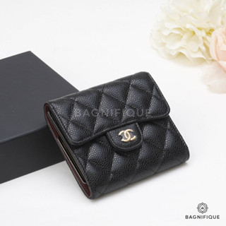 NEW CHANEL TRIFOLD WALLET SHORT BLACK CAVIAR GHW