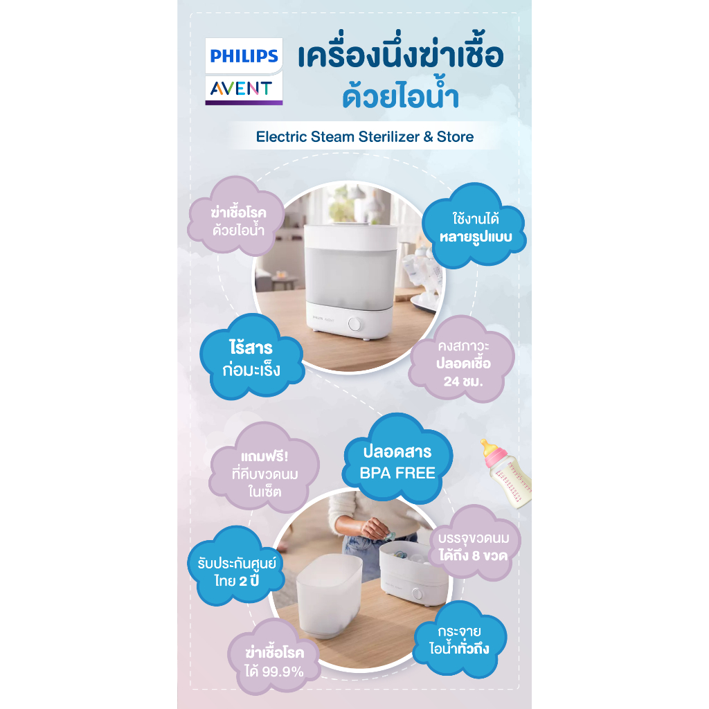 Philips Avent ฟิลิปส์ เอเว้นท์ Advance Electric Stream Sterilizer & Store เครื่องนึ่งฆ่าเชื้อขวดนม รุ่นแอดวานซ์ รูปที่ 2