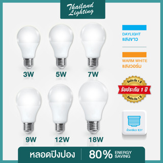 ชุด 20 หลอด หลอดไฟ LED ขั้วเกลียวE27 ขนาด  3W 5W 7W 9W 12W 18W แสงสีขาว/แสงสีวอร์ม ไฟแอลอีดี Bulb ใช้งานไฟบ้าน 220V