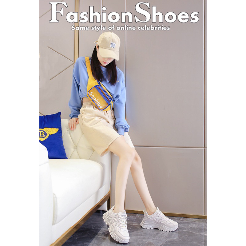 mavis .fashion 💜พร้อมส่ง🎀 รองเท้าผ้าใบ สไตล์เกาหลี สีขาว ครีมน่ารัก เสริมส้นสูง งานมีกล่องให้ NO.M07