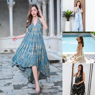 Style kik | Maxi Fishtail Dress  เดรสหางปลายาว สีสดใส เดรสผ้ามัดยัอม เที่ยวทะเล