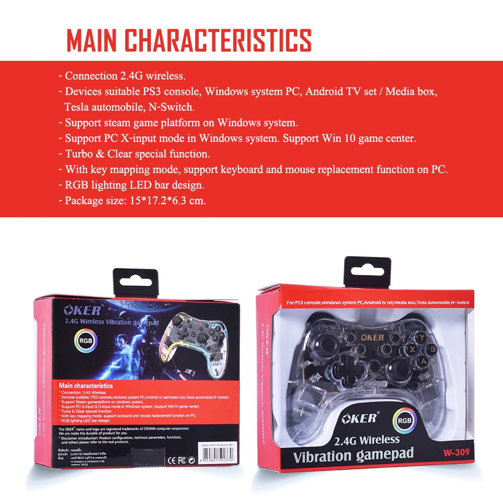 JOYSTICK WIRELESS OKER W-309 WIRELESS 2.4G VIBRATION GAMEPAD