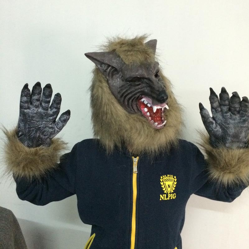 หมาป่า + ถุงมือ หน้ากากคอสเพลย์ wolf หน้ากากสัตว์ Animal face mask Cosplay สยองขวัญ หน้ากากฮาโลวีน แกล้งคน ธีมซาฟารี