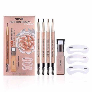 NOVO FASHION BROW Eyebrow โนโว ดินสอเขียนคิ้ว แบบหมุน แถมไส้ดินสอ + บล๊อกคิ้ว 3 ชิ้น พร้อมไส้ดินสอเปลี่ยน3แท่ง