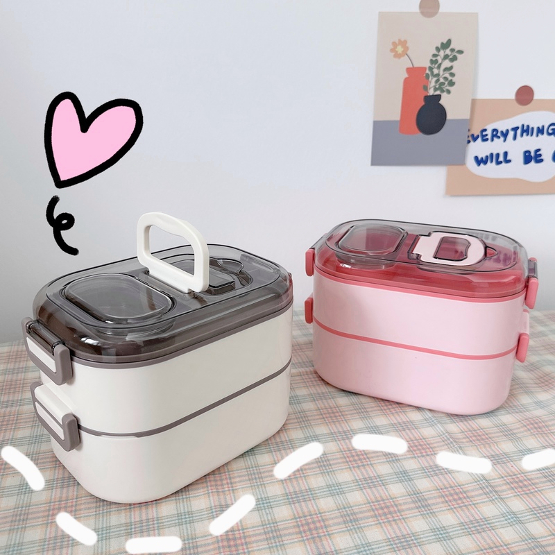 ชุดกล่องข้าว สไตล์เกาหลี กล่องอาหารกลางวัน พร้อมสติ๊กเกอร์DIY กล่องข้าว กล่องข้าวเข้าไมโครเวฟได้ พร้อมช้อนส้อม Cutiewor
