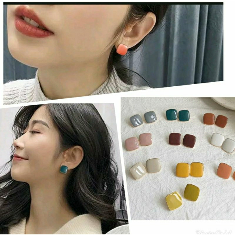 พร้อมส่ง ต่างหูมินิมอลสไตล์เกาหลี สี่เหลี่ยม ตุ้มหูสวยๆ ต่างหูย้อนยุคสีสดใสเรขาคณิต ก้านเงินS925 เก๋ไก๋ ใส่ได้ทุกวัน