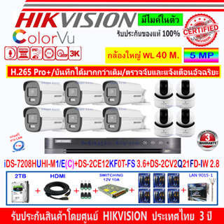 Hikvision 3K กล้องวงจรปิด รุ่น DS-2CE12KF0T-FS 3.6mm(6)+DVR IDS-7208HUHI-M1/E(C)(1)+DS-2CV2Q21FD-IW 2.8(4)+2H2JSB/9015-1