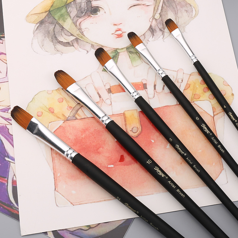 พู่กันระบายสีแปรงแบบไนล่อน ด้ามไม้ 9ชิ้น/ชุด (YWLB003)