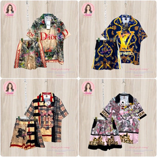 🎀New🎀(พร้อมส่ง)ชุดเซ็ตเสื้อเชิ้ตคอปกแขนสั้นกระดุมหน้า+กางเกงทรงกระบอกขาสั้นมีกระเป๋าด้านข้าง(ผ้าไหมอิตาลี)