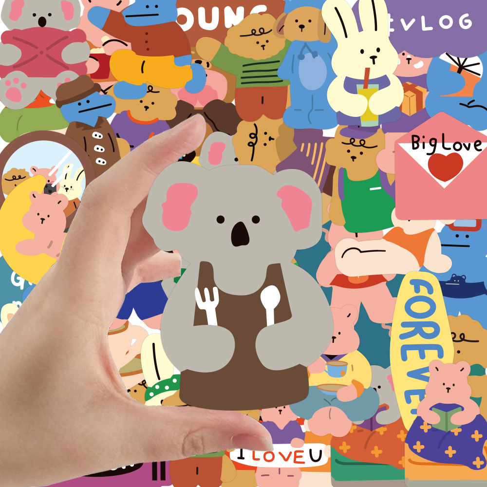 💥พร้อมส่ง💥KOREA Cute rabbit  bear 50แผ่น STICKER กันน้ำ สติ๊กเกอร์ ใช้ซ้ำได้ โทรศัพท์มือถื - รูปที่ 7