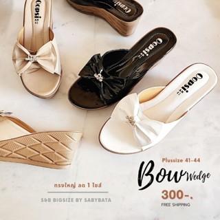 รองเท้าไซส์ใหญ่ 41-44 รุ่น Bow Wedge ส้นสูง 3 นิ้ว ส้นเตารีด ส้นตึก bigsize plussize