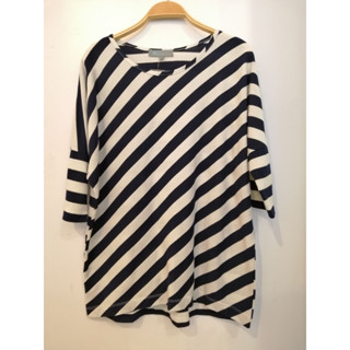 B9 Maternity เสื้อยืดคนท้อง ทรงปล่อยลายทางขาวดำ