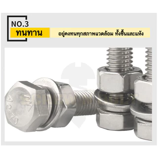 (ยกชุด) น็อต สกรู หัว หกเหลี่ยม พร้อม แหวน+สปริง+ตัวเมีย สเตนเลส 304 เกลียวมิล หยาบ M6 M8