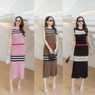 J162 Maxi dress แขนกุดผ้าทอเนื้อหนานุ่มอย่างดี