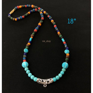 สร้อยคอลูกปัดหินสีเทอร์ควอซ์ 18” 20”พร้อมส่ง
