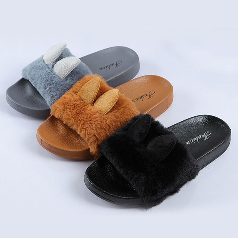 Fshow Sale 🛒รองเท้าแตะแฟชั่นมาใหม่พร้อมส่ง รองเท้าแตะดีเทลหูกระต่ายปุกปุยน่ารักมาก ตัวรองเท้ากระชับ ใส่สบายไม่กัดเท้าแน่