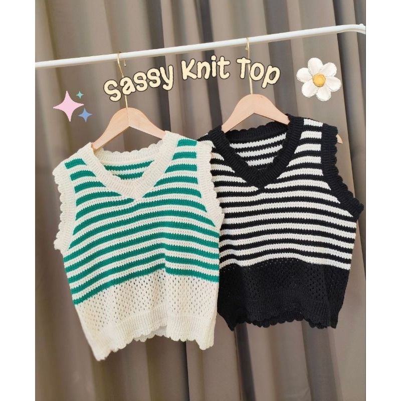 - เสื้อกล้ามไหมพรม Top Crop ทอลายสวย เนื้อผ้ายืดตามตัว