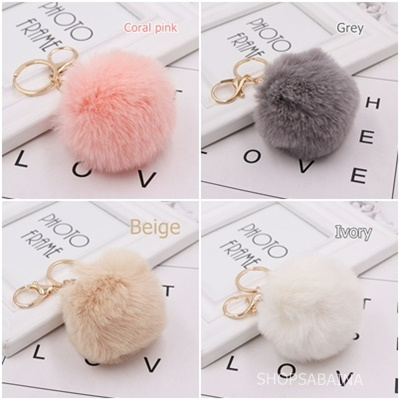 พวงกุญแจขนปอม ขนเฟอร์ ขนเทียมกระต่าย Rabbit Fur ball keychain