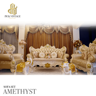 AMETHYST SOFA SET : ชุดโซฟาหลุยส์ 3ชิ้น (3+2+1ที่นั่ง) พร้อมหมอนอิงและโต๊ะกลางสุดหรู รุ่น  อาเมทิสต์