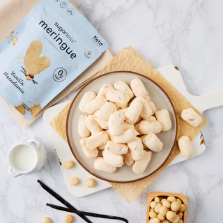 เมอแรงค์ สูตรไม่มีน้ำตาล [6 ซอง] รส Vanilla Macadamia (Sugarless) คีโต 100% ขนมคีโต ขนมคลีน keto meringue เมอแรงค์คีโต
