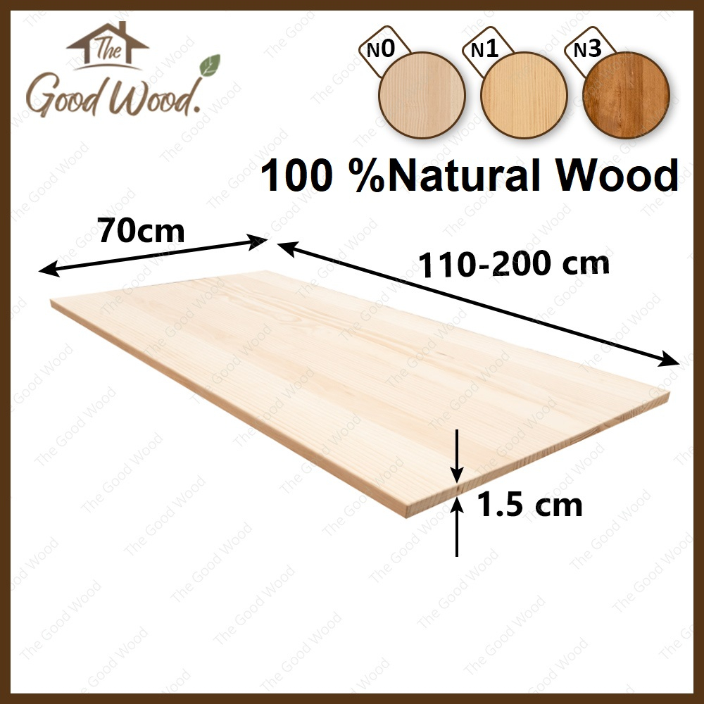 (จัดส่ง 1-2 วัน) หน้าโต๊ะ แผ่นไม้สน หนา 15 mm. กว้าง 70 cm. x ยาว 110-200 cm.  AB ต่อลายเส้นตรง ไม้สนนอก งานไม้จริง