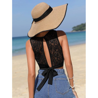 [SIS.SIE พร้อมส่ง] SHEIN เสื้อกล้าม ผูกหลัง แต่งลูกไม้ แหวกด้านหลัง[No.2228]