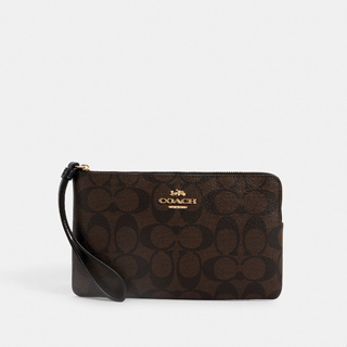 Coach 6648 Large Corner Zip Wristlet In Signature Canvas (IMAA8) กระเป๋าคล้องมือ สี Brown Black