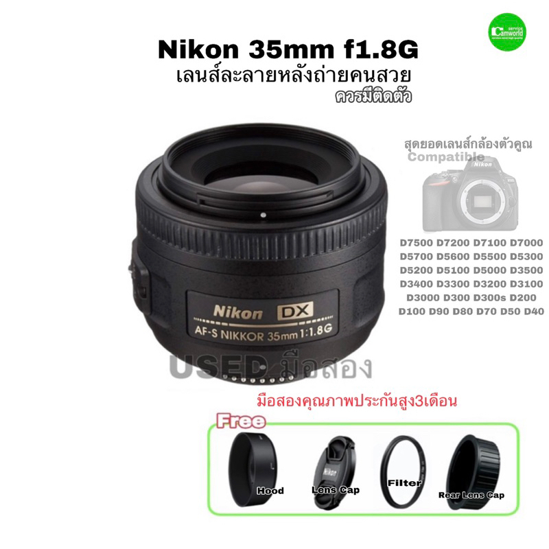 Nikon 35mm f1.8g DX สุดยอดเลนส์ฟิก กล้องตัวคูณ ถ่ายคนสวย ละลายหลัง โบเก้งาม รูรับแสงกว้าง used มือสองคุณภาพดีมีประกัน